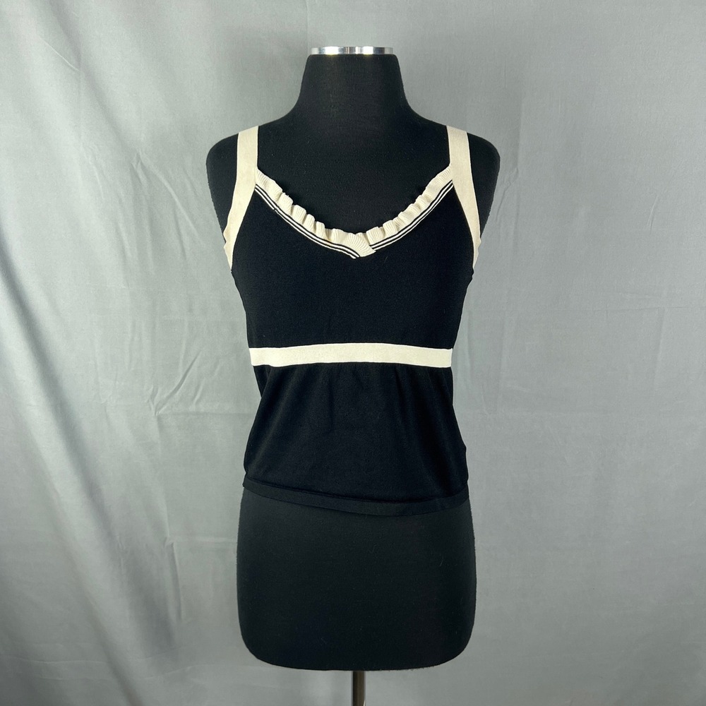 Kasper Tank Top Womens Medium Black Cropped Knit Wide Strap Modern Minimalist